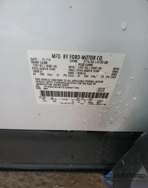 2014 Ford Explorer Xlt from USA, damaged, VIN 1FM5K8D87EGB47750